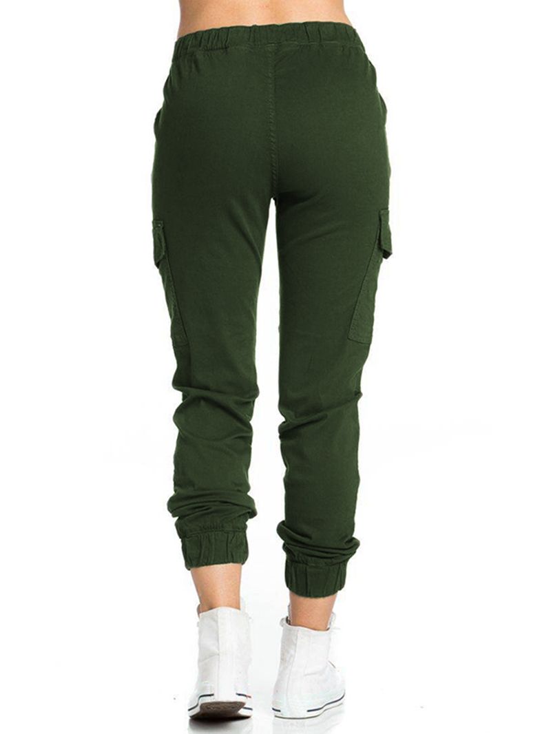 Dames Casual Elastische Taille Zijzakken Broek Met Trekkoord