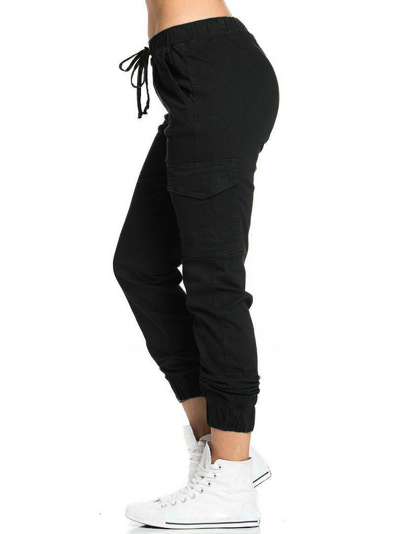 Dames Casual Elastische Taille Zijzakken Broek Met Trekkoord