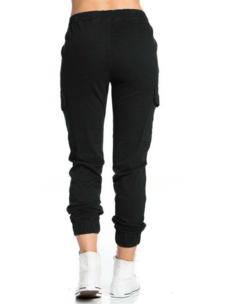 Dames Casual Elastische Taille Zijzakken Broek Met Trekkoord