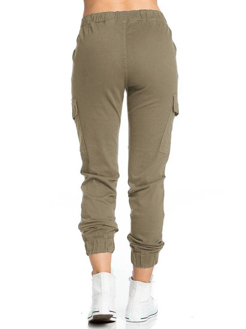 Dames Casual Elastische Taille Zijzakken Broek Met Trekkoord