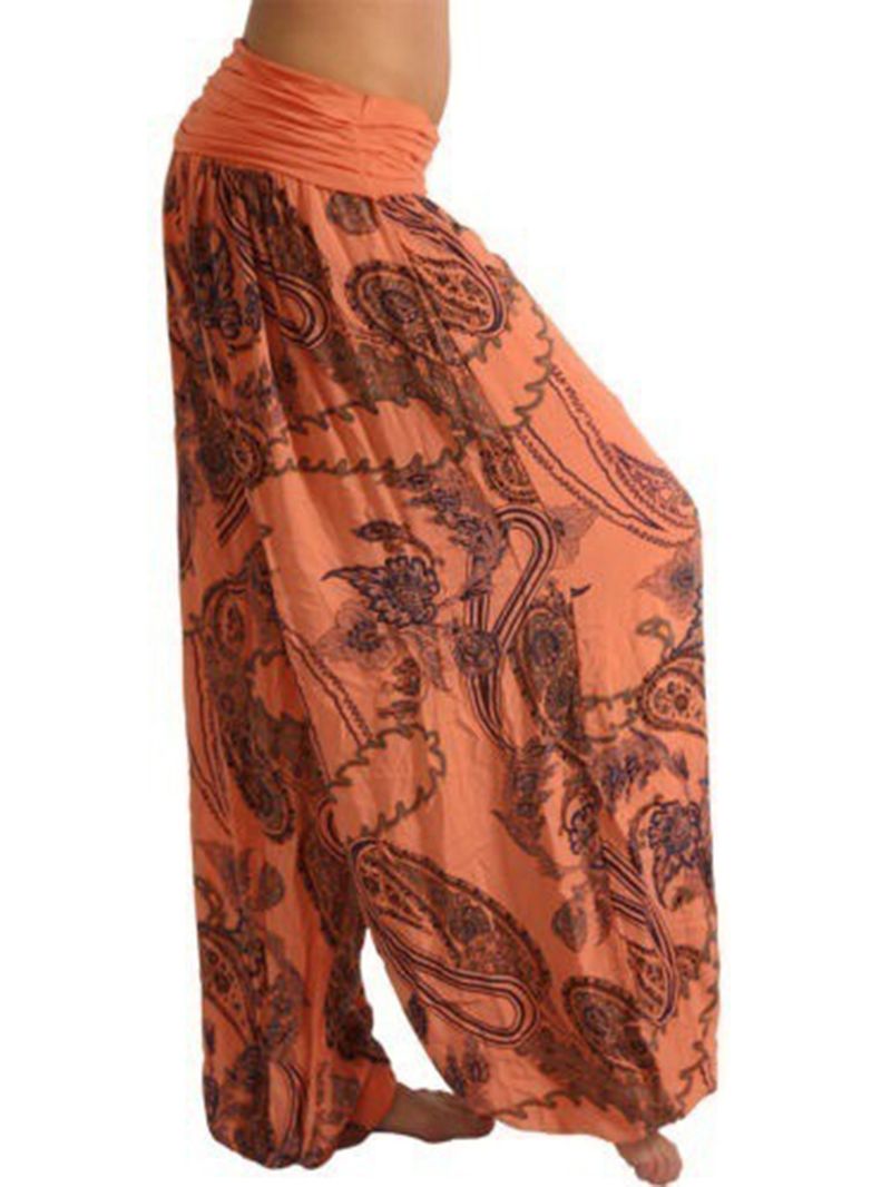 Dames Casual Losse Bloemenprint Hoge Taille Wijde Pijpen Yoga Broek