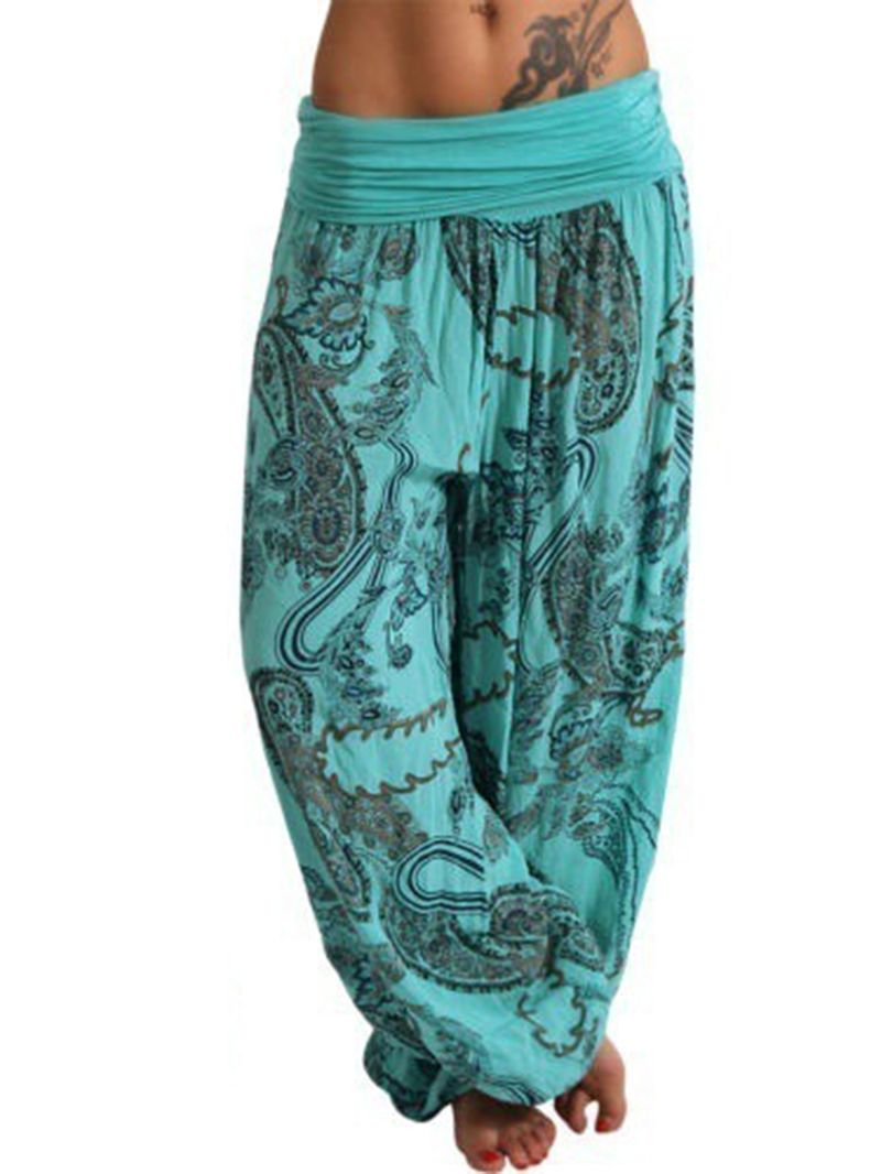 Dames Casual Losse Bloemenprint Hoge Taille Wijde Pijpen Yoga Broek