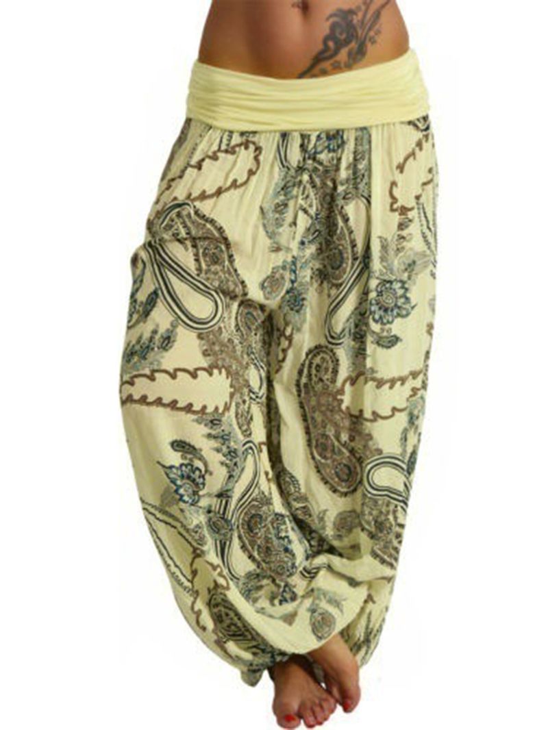 Dames Casual Losse Bloemenprint Hoge Taille Wijde Pijpen Yoga Broek