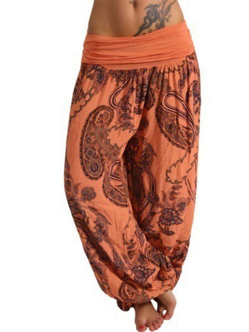 Dames Casual Losse Bloemenprint Hoge Taille Wijde Pijpen Yoga Broek