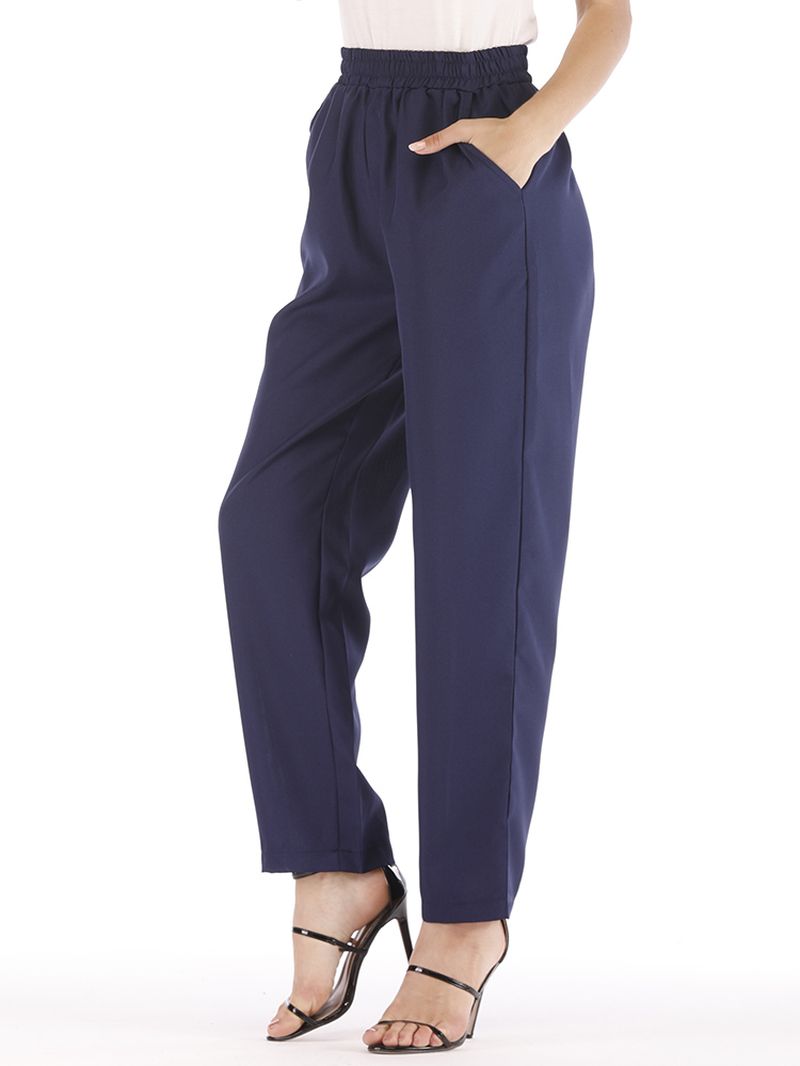 Dames Casual Pure Kleur Hoge Taille Elastische Taille Broek