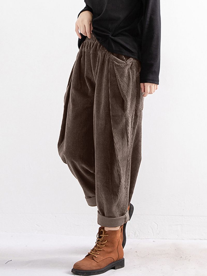 Dames Casual Vintage Corduroy Losse Broek Met Zakken