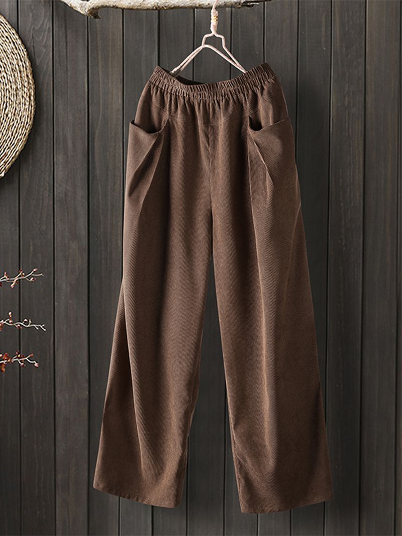 Dames Casual Vintage Corduroy Losse Broek Met Zakken