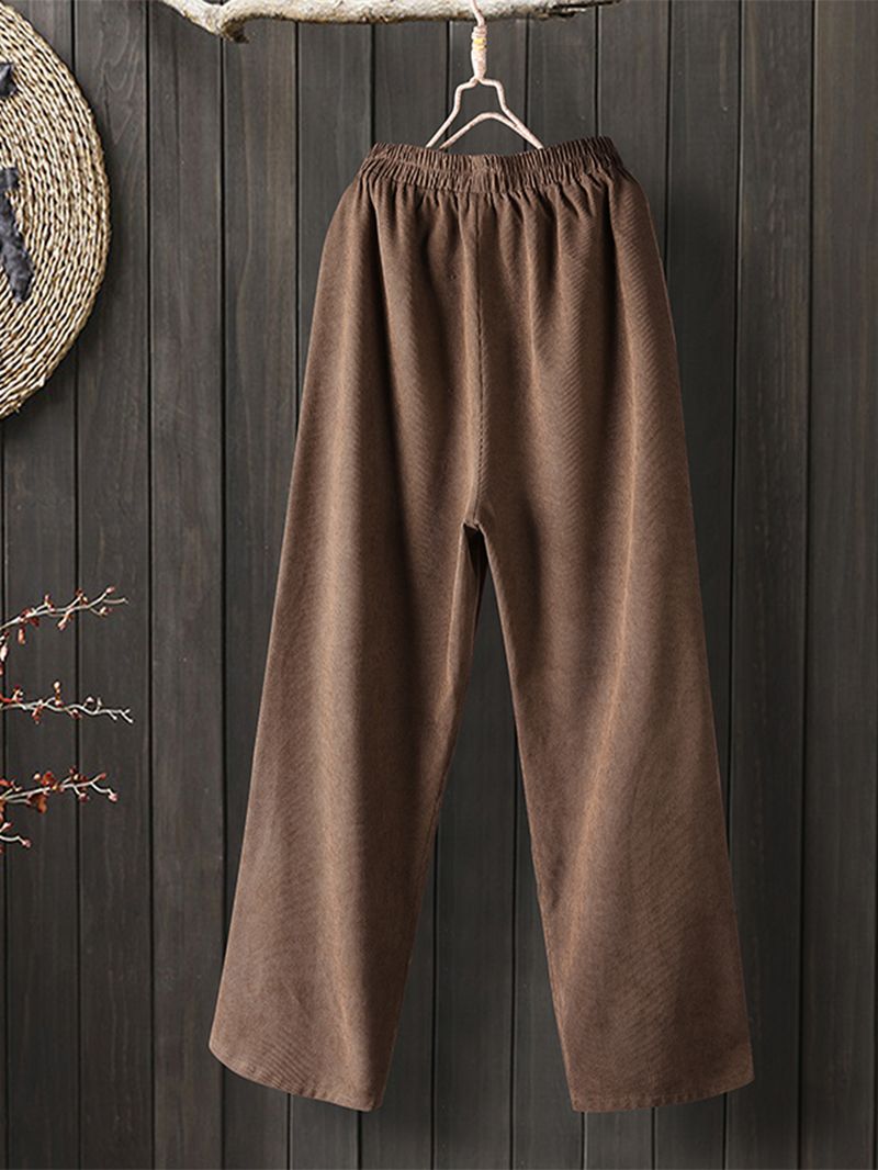 Dames Casual Vintage Corduroy Losse Broek Met Zakken