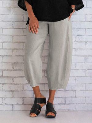 Dames Effen Kleur Katoen Elastische Taille Broek Broek