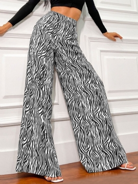 Dames Zebraprint Hoge Elastische Taille Stijlvolle Casual Wijde Pijpenbroek