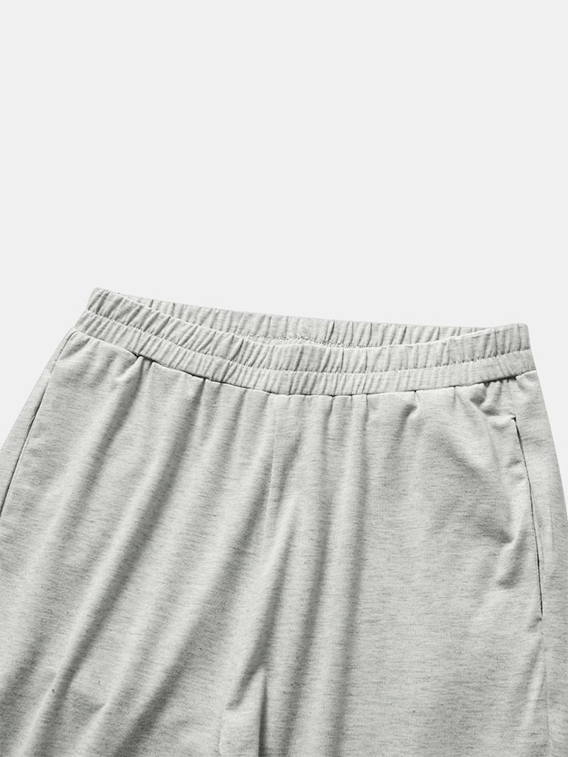 Effen Kleur Elastische Taille Zak Casual Wijde Pijpen Broek Voor Dames