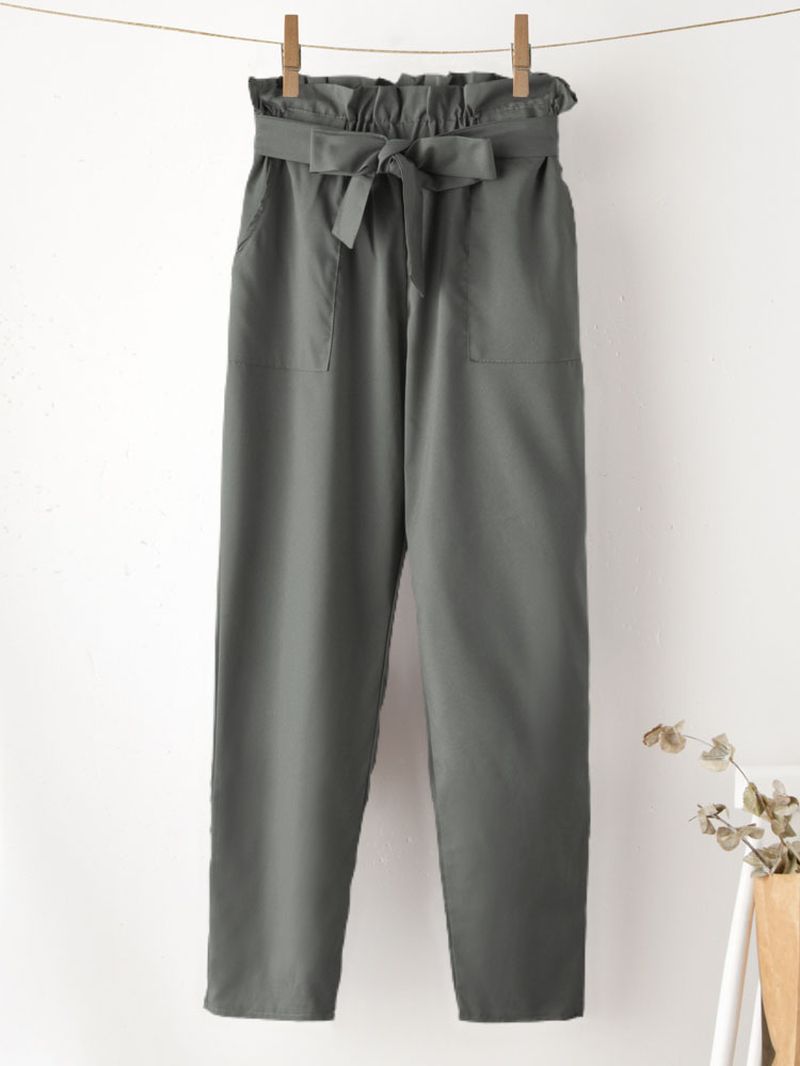 Effen Kleur Ruche Geknoopte Zak Casual Cropped Broek Voor Dames