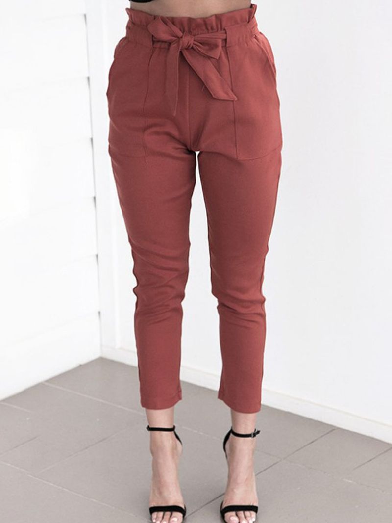 Effen Kleur Ruche Geknoopte Zak Casual Cropped Broek Voor Dames