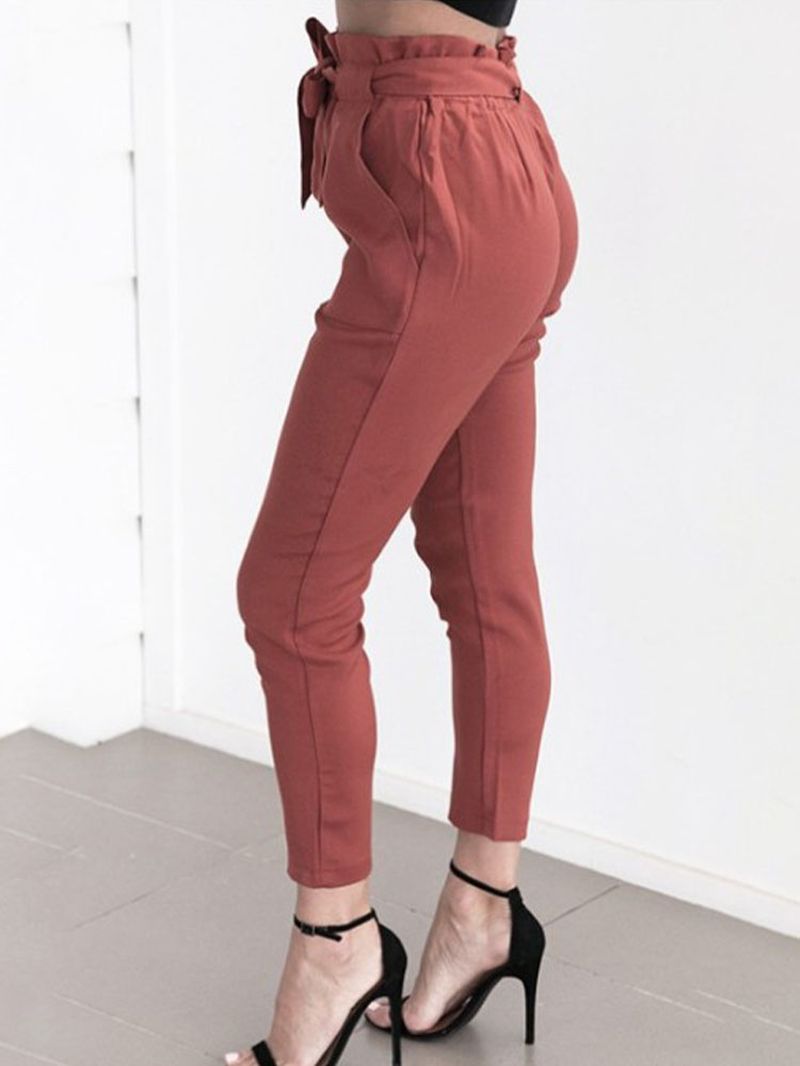 Effen Kleur Ruche Geknoopte Zak Casual Cropped Broek Voor Dames