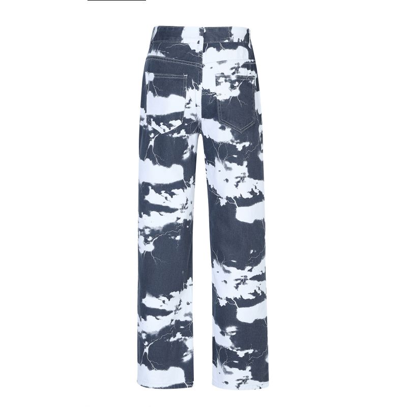 Europese En Amerikaanse Trend High Street Gewassen Tie-dye Bedrukte Denim Broek Voor Heren