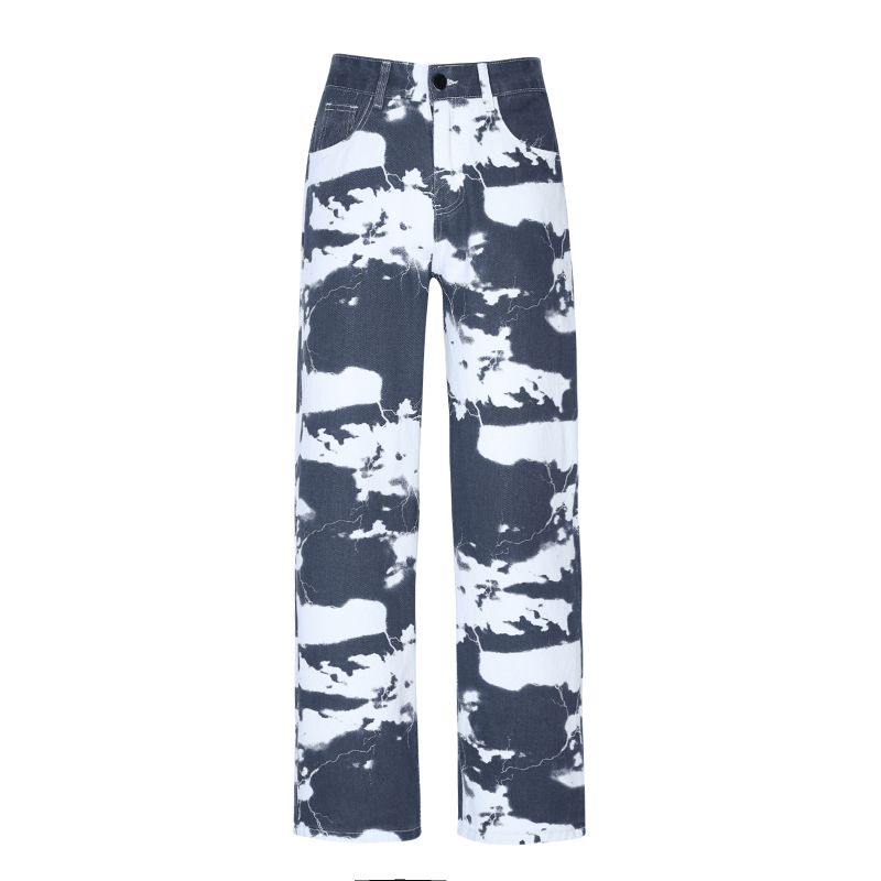 Europese En Amerikaanse Trend High Street Gewassen Tie-dye Bedrukte Denim Broek Voor Heren