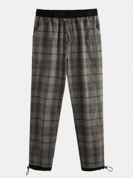 Heren 100% Katoen Tartan Geruite Losse Elastische Taille Cargo Broek Met Zak