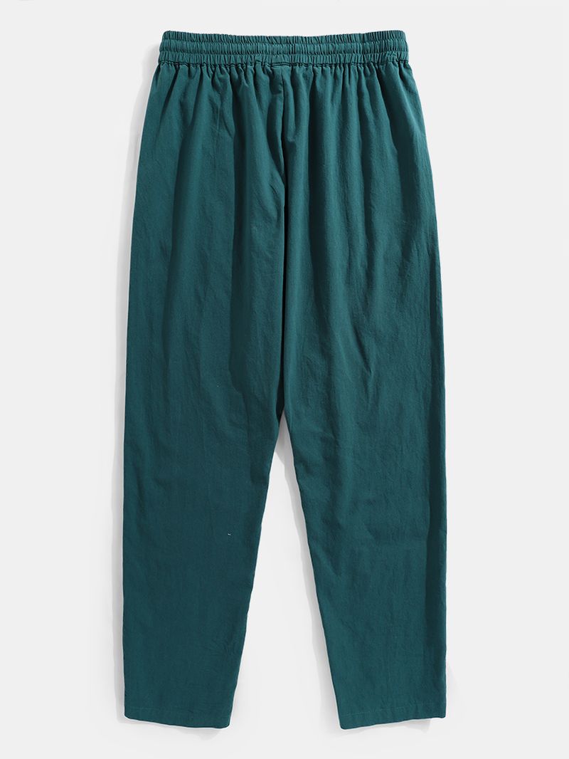 Heren 100% Katoenen Effen Kleur Baggy Casual Broek Met Trekkoord