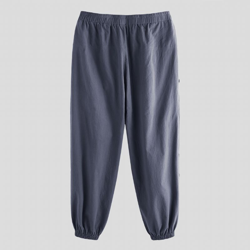 Heren 100% Katoenen Effen Kleur Elastische Taille Joggingbroek