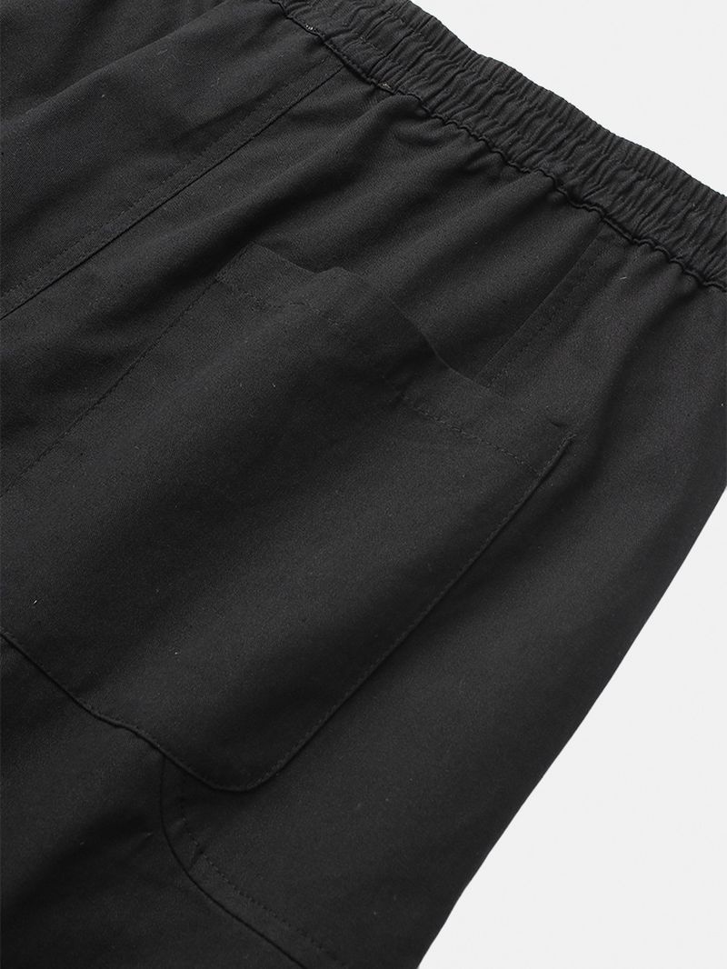 Heren 100% Katoenen Elastische Taille Koordzak Casual Zwarte Joggingbroek