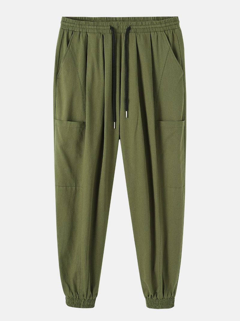 Heren 100% Katoenen Joggingbroek Met Midden Taille En Trekkoord Met Zak