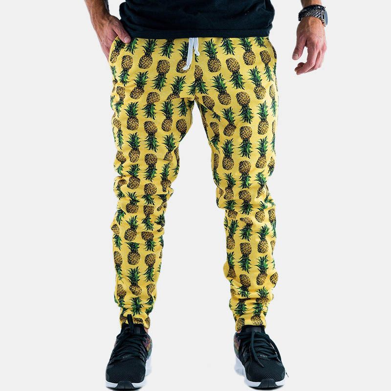 Heren Ananas Gedrukte Hawaiiaanse Stijl Katoenen Casual Broek