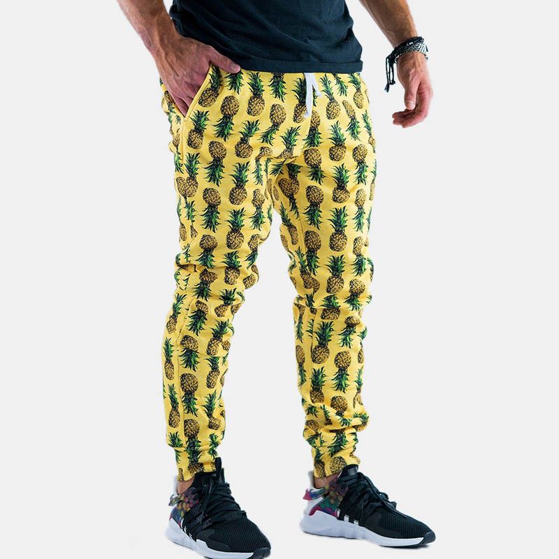 Heren Ananas Gedrukte Hawaiiaanse Stijl Katoenen Casual Broek