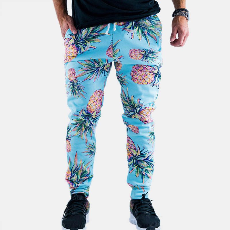 Heren Ananas Gedrukte Hawaiiaanse Stijl Katoenen Casual Broek