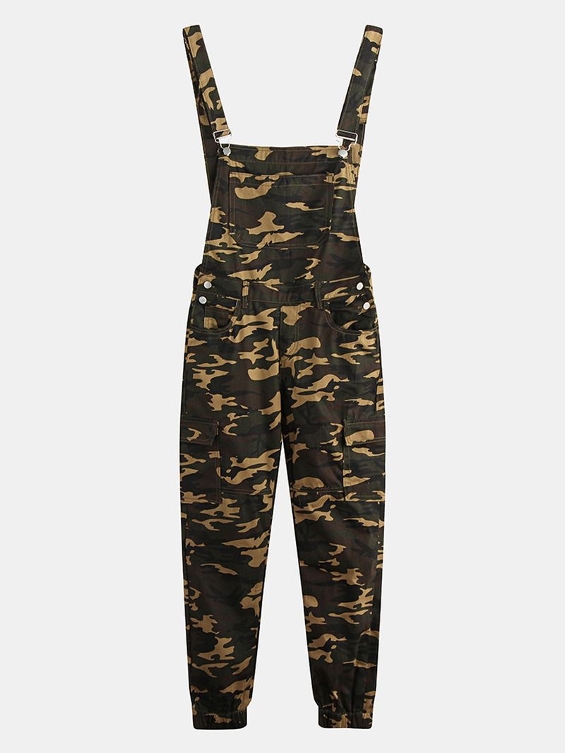 Heren Camo Bedrukte Enkellange Elastische Casual Jumpsuits Bretels Broek