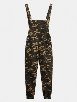 Heren Camo Bedrukte Enkellange Elastische Casual Jumpsuits Bretels Broek