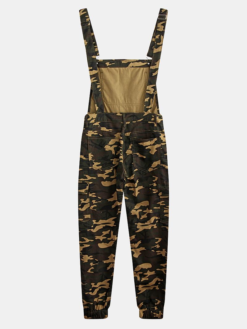 Heren Camo Bedrukte Enkellange Elastische Casual Jumpsuits Bretels Broek