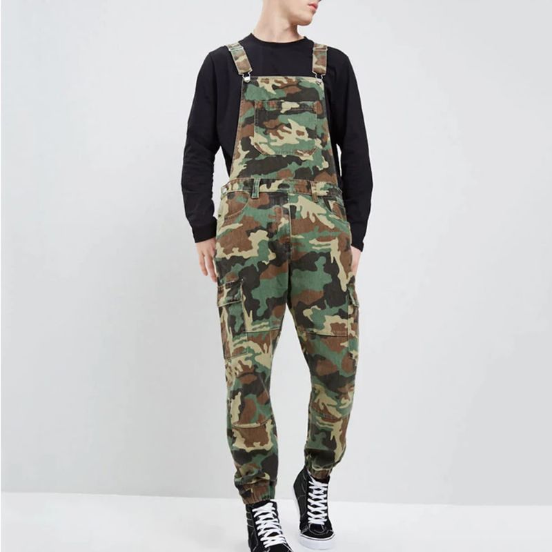 Heren Camo Bedrukte Enkellange Elastische Casual Jumpsuits Bretels Broek