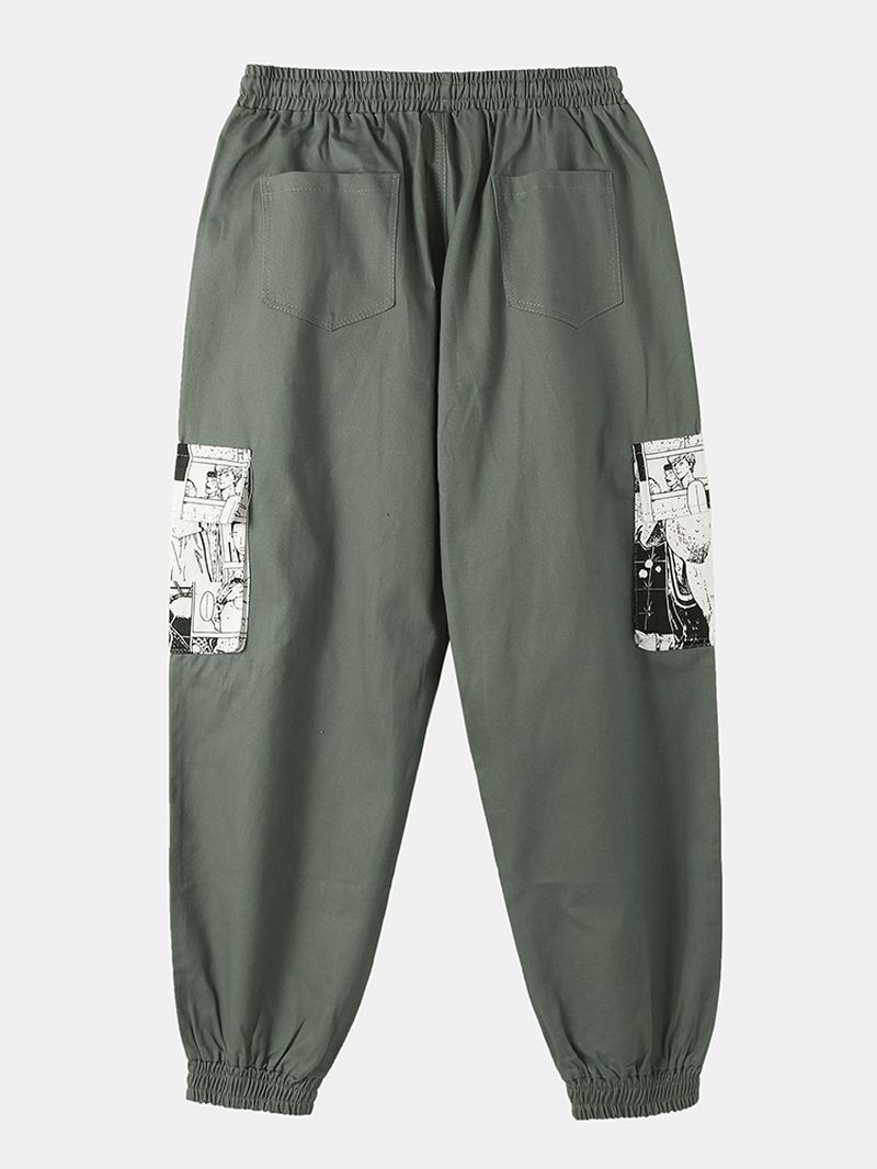 Heren Cartoon Anime Print Katoenen Trekkoord Beam Voeten Cargo Broek Met Zak