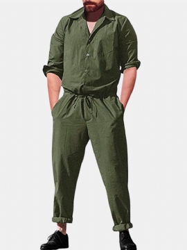 Heren Casual Romper Lange Mouw Jumpsuit Stand Kraag Militaire Overalls Cargo Broek