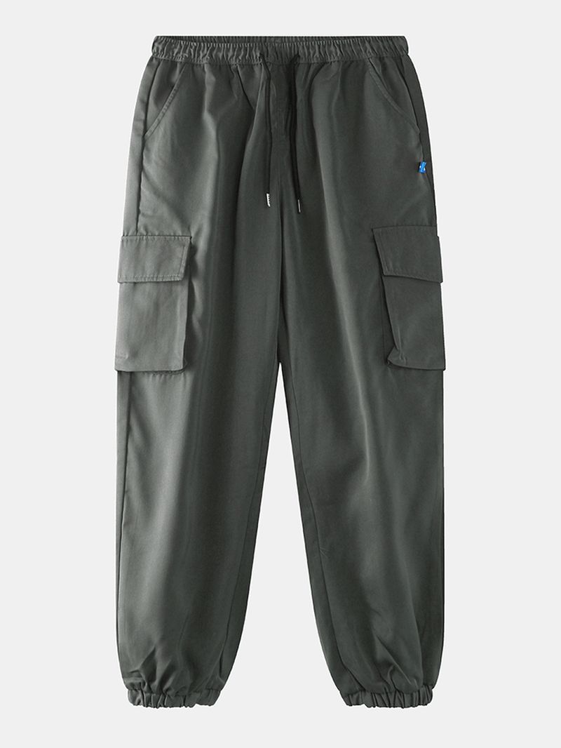 Heren Casual Zijzak Elastische Enkel Trekkoord Taille Cargo Broek