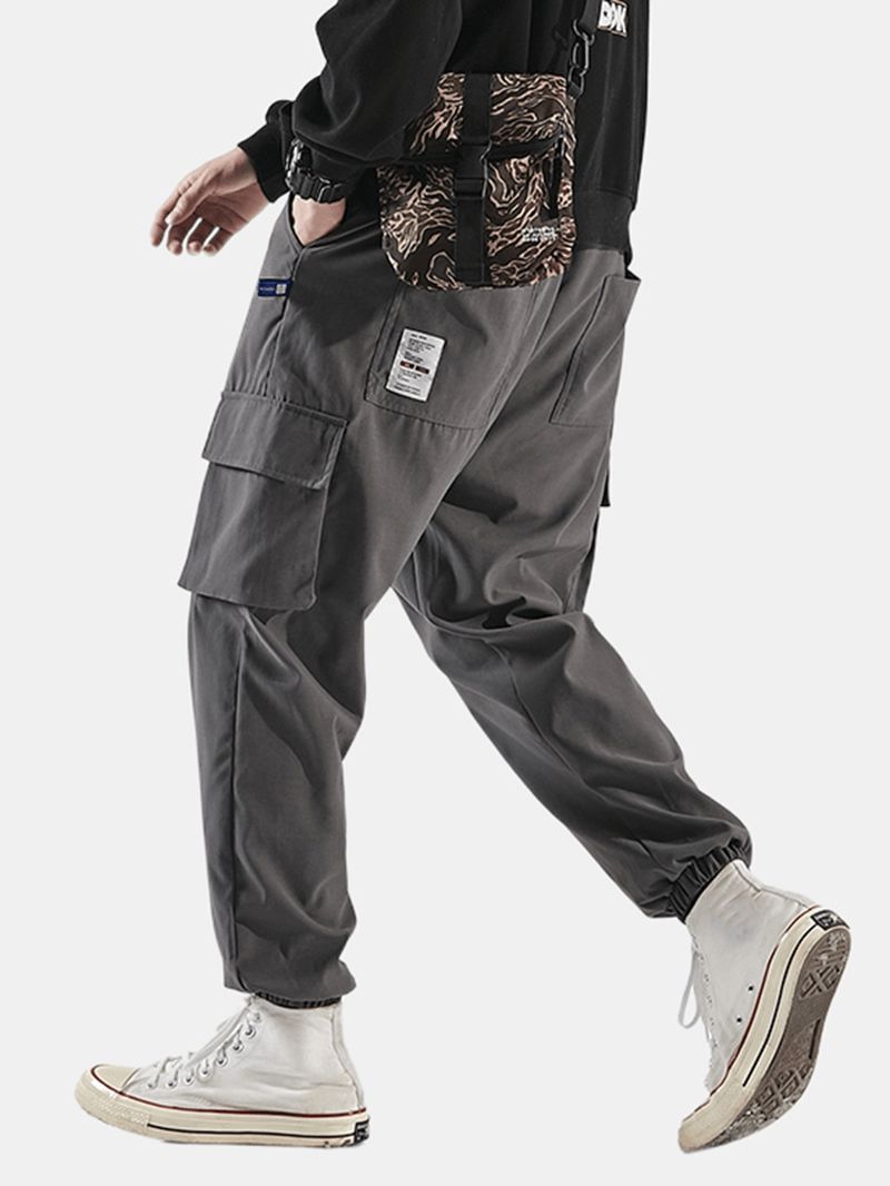 Heren Casual Zijzak Elastische Enkel Trekkoord Taille Cargo Broek