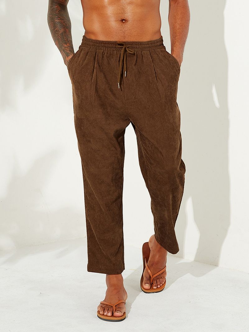 Heren Corduroy Trekkoord Effen Kleur Vintage Broek