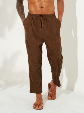 Heren Corduroy Trekkoord Effen Kleur Vintage Broek