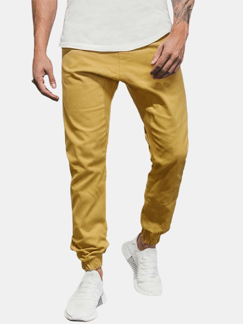 Heren Effen Kleur Casual Broek Met Trekkoord En Zak