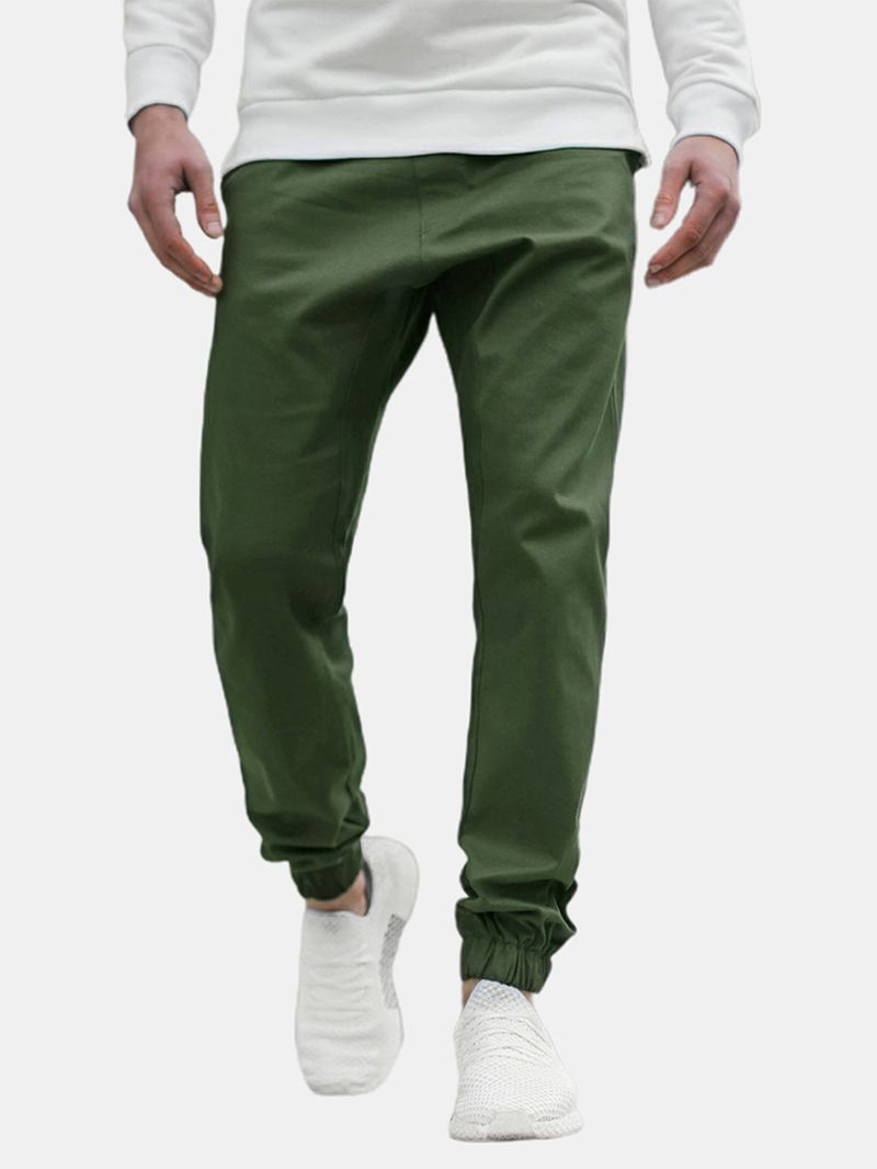 Heren Effen Kleur Casual Broek Met Trekkoord En Zak