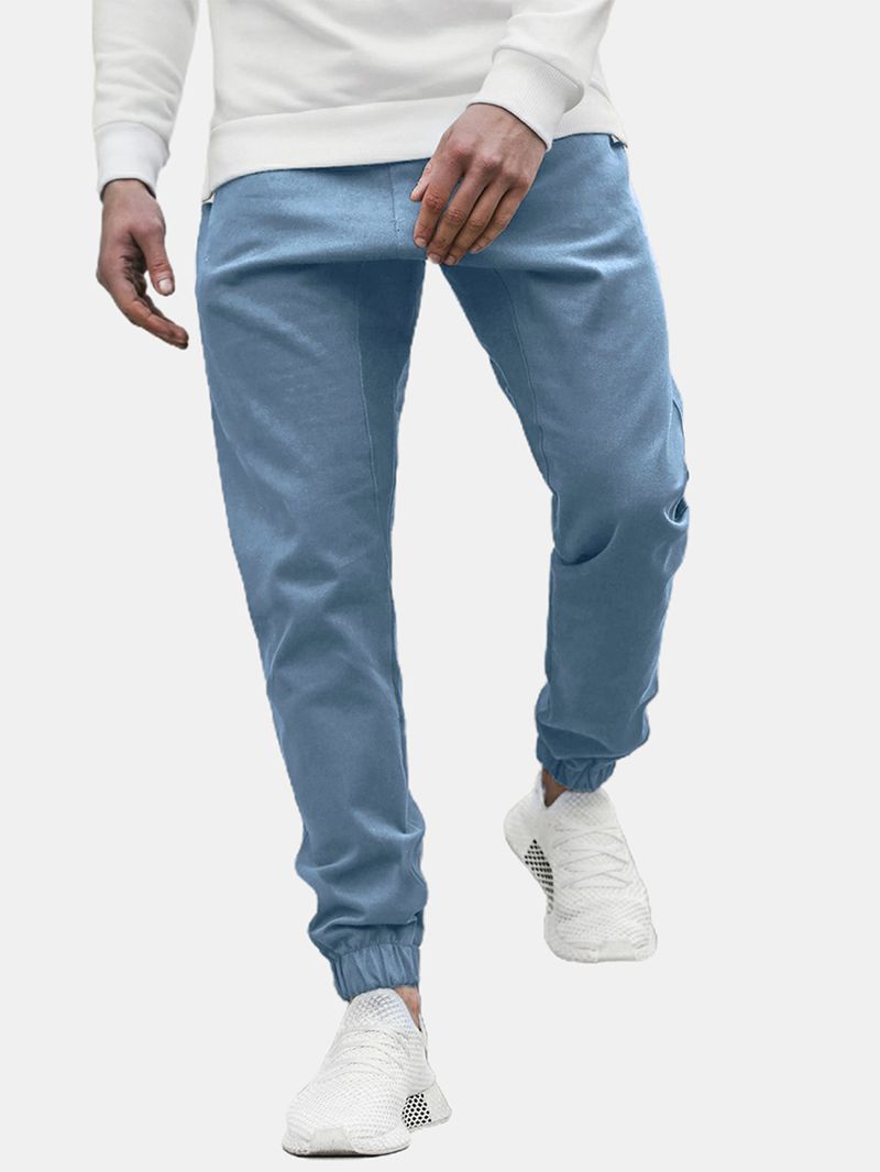 Heren Effen Kleur Casual Broek Met Trekkoord En Zak