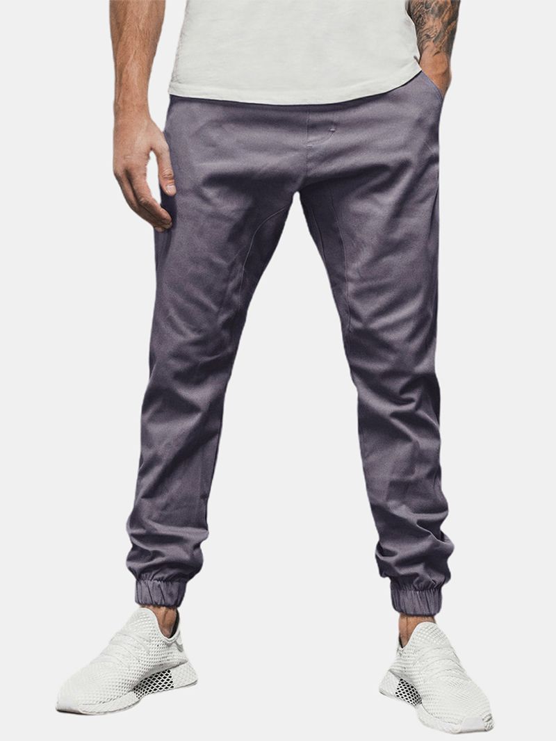 Heren Effen Kleur Casual Broek Met Trekkoord En Zak