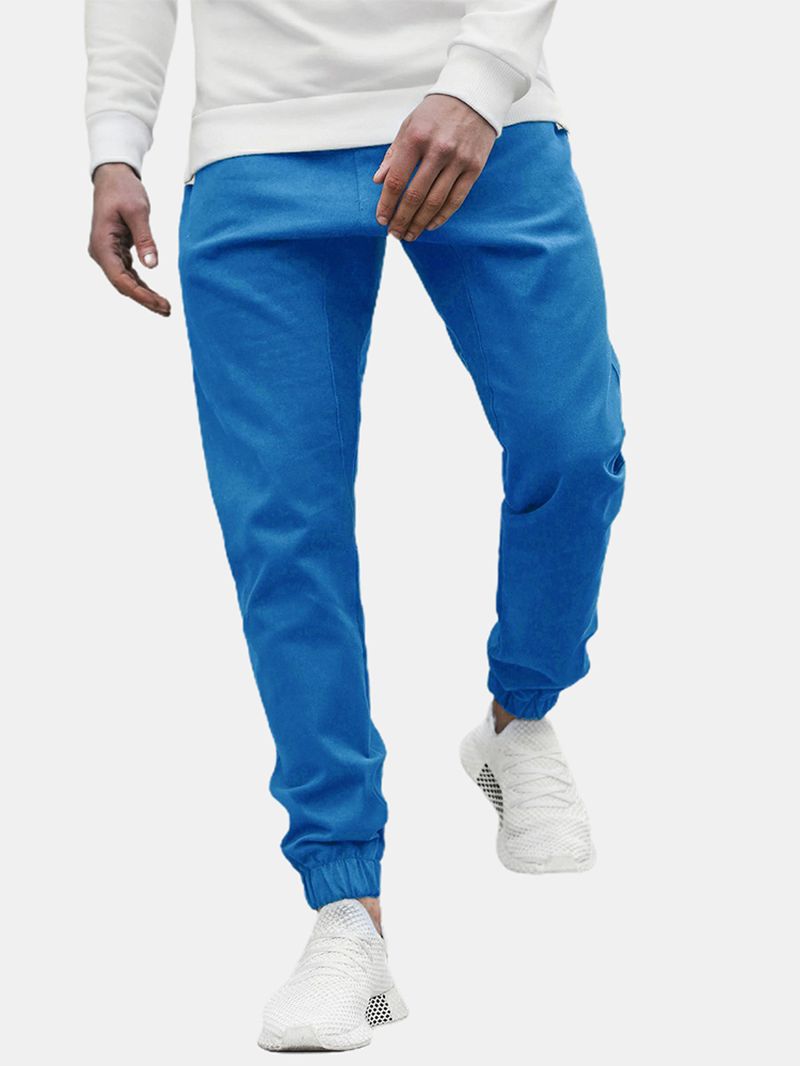 Heren Effen Kleur Casual Broek Met Trekkoord En Zak