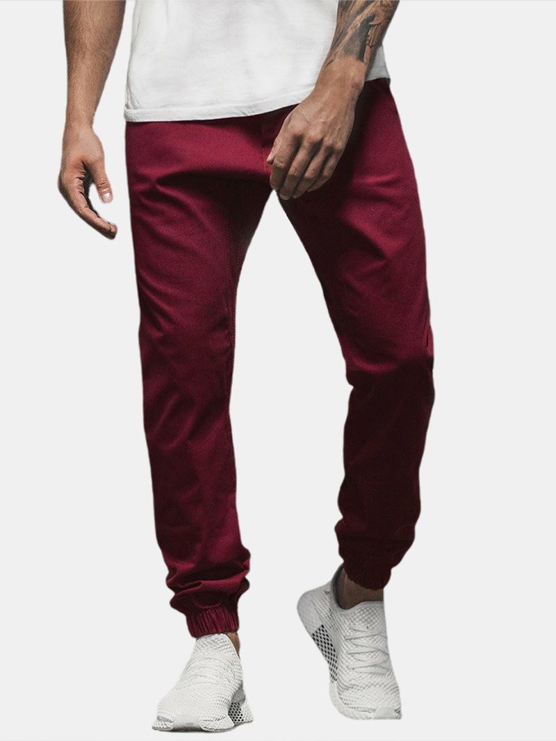 Heren Effen Kleur Casual Broek Met Trekkoord En Zak