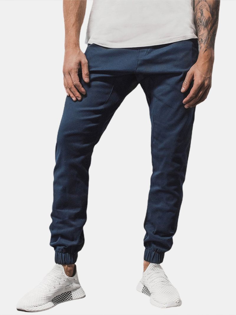 Heren Effen Kleur Casual Broek Met Trekkoord En Zak