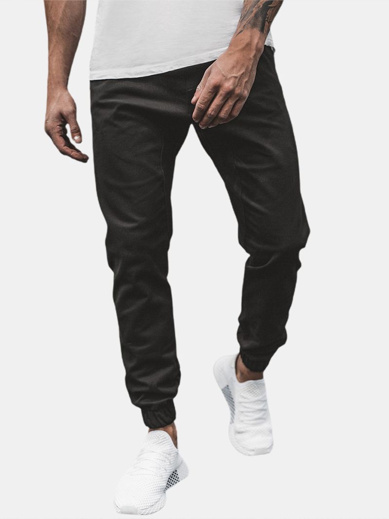 Heren Effen Kleur Casual Broek Met Trekkoord En Zak