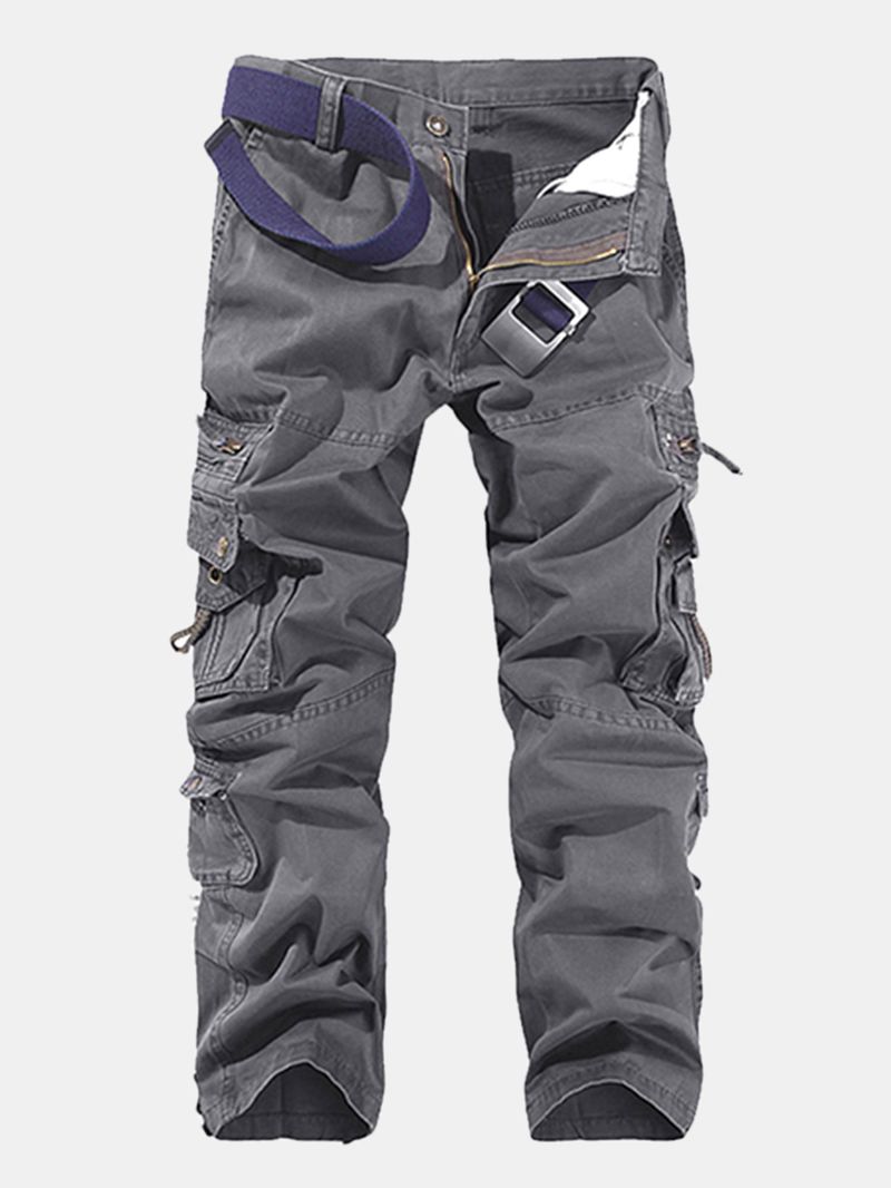 Heren Effen Kleur Multi-zakken 100% Katoen Casual Cargo Broek Outdoor Rechte Broek