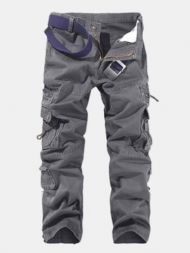 Heren Effen Kleur Multi-zakken 100% Katoen Casual Cargo Broek Outdoor Rechte Broek