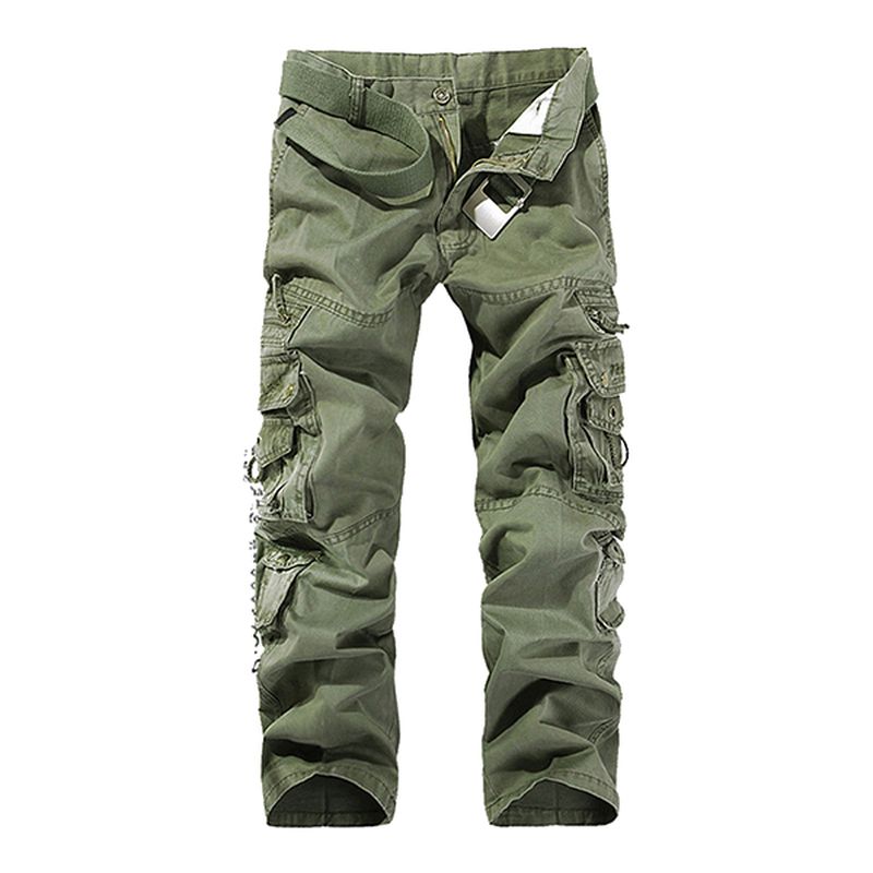 Heren Effen Kleur Multi-zakken 100% Katoen Casual Cargo Broek Outdoor Rechte Broek