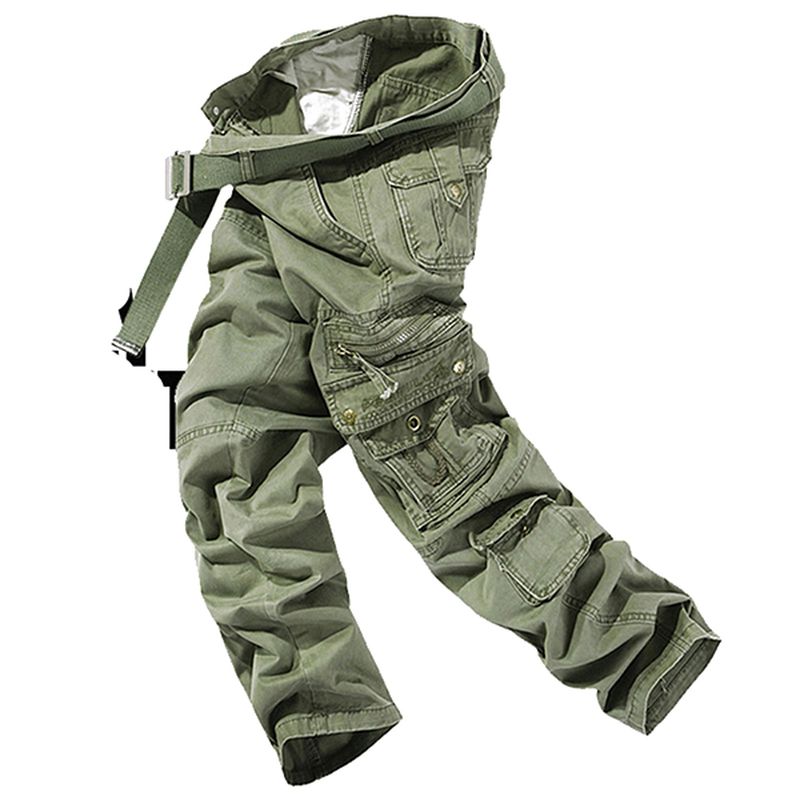 Heren Effen Kleur Multi-zakken 100% Katoen Casual Cargo Broek Outdoor Rechte Broek